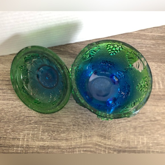 Vtg Jeanette Glass Blue Green Footed Dish - Picture 10 of 13